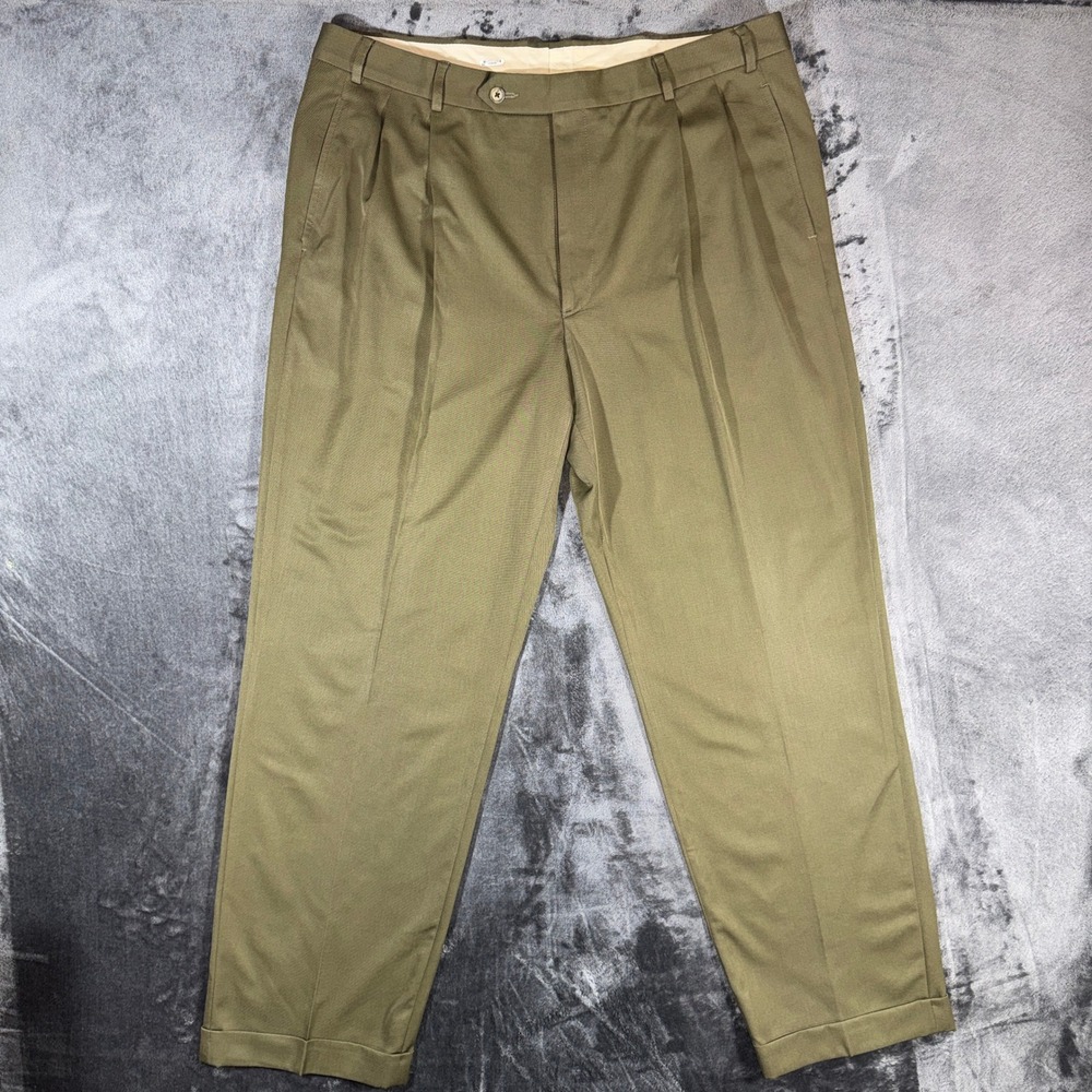 Brooks Brothers Mens Olive Green 100% Wool Pleated Cuffed Dress Pants 38x32 USA